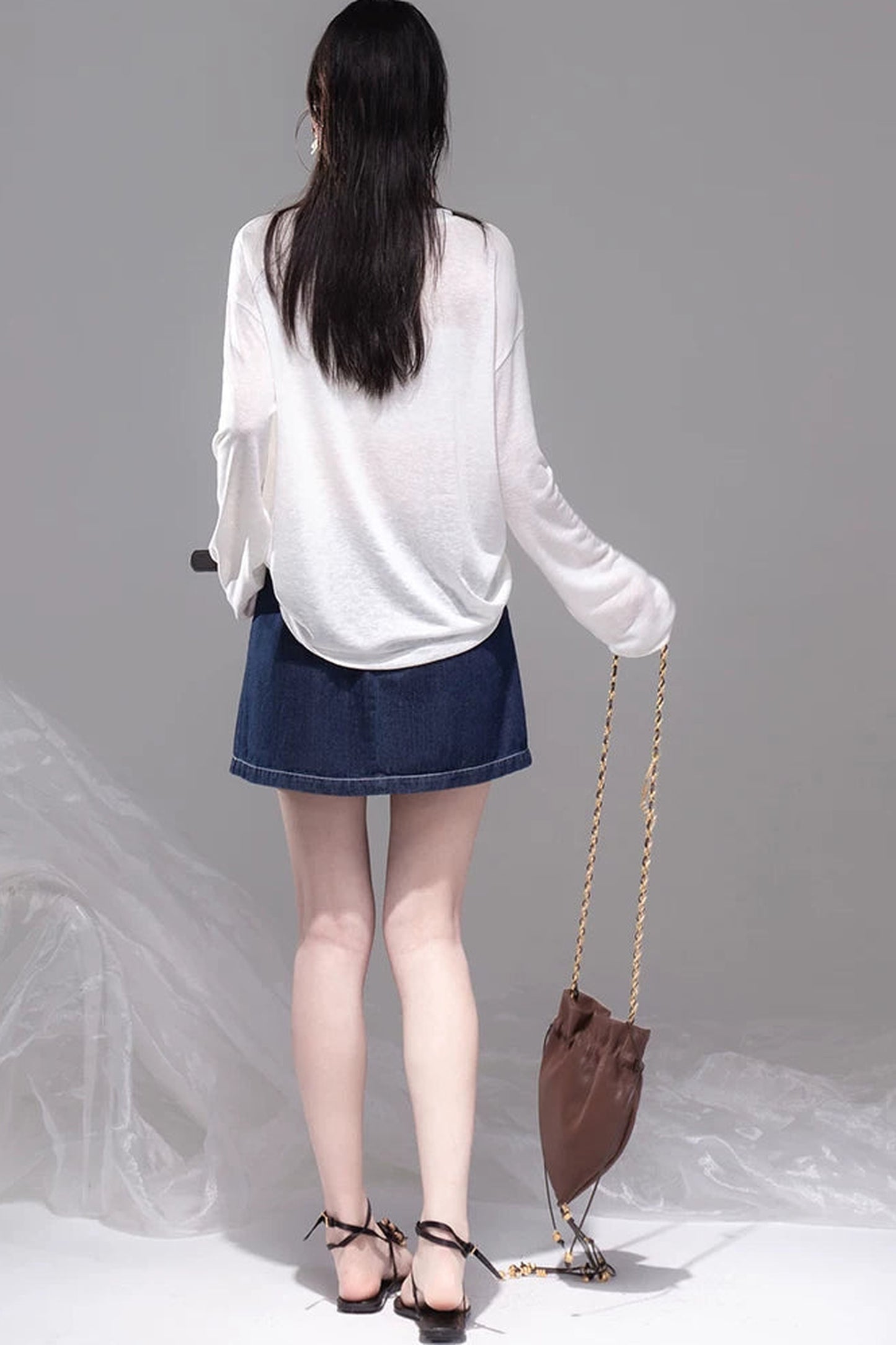 Night Blue Pleated Denim Skirt