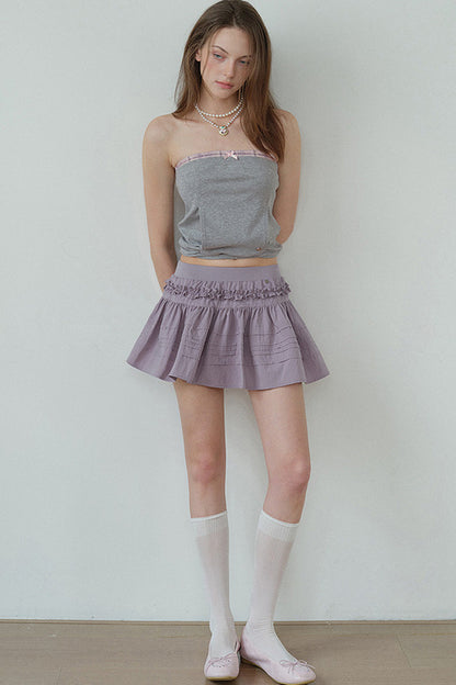 Gray Pink Plaid Bow Tube Top