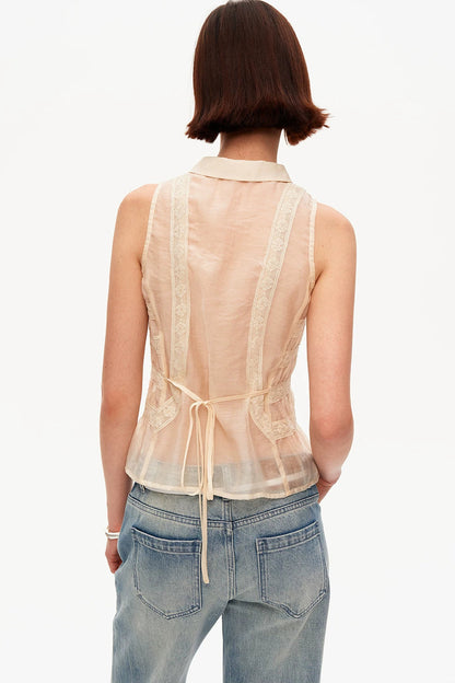 Beige Lace Polo Tencel Camisole
