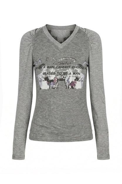 Gray Lace Patchwork Long-Sleeved T-shirt