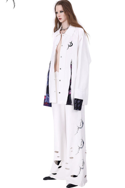White Patchwork Zipper Slit Windbreaker
