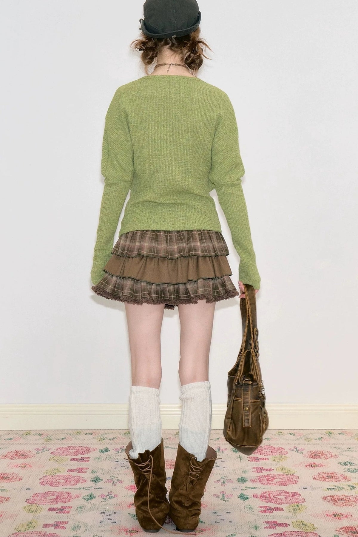 Brown Plaid Ruffled Skirt