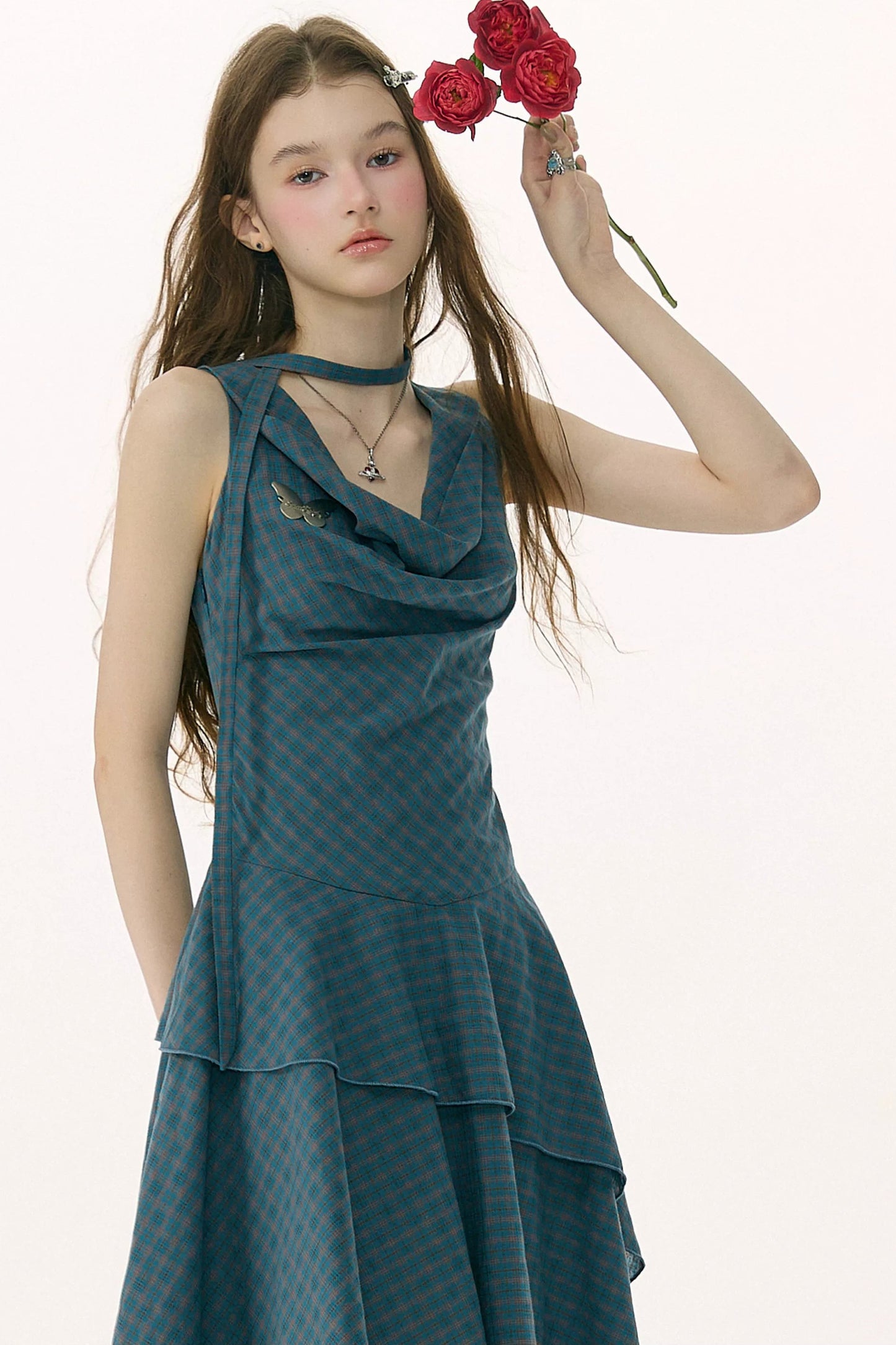 Dark Blue Plaid Swing Dress