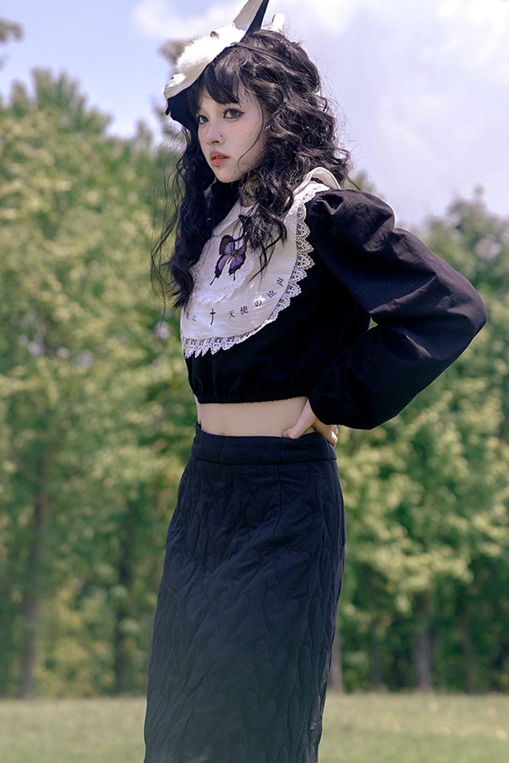 Heart Jacquard Slit Skirt