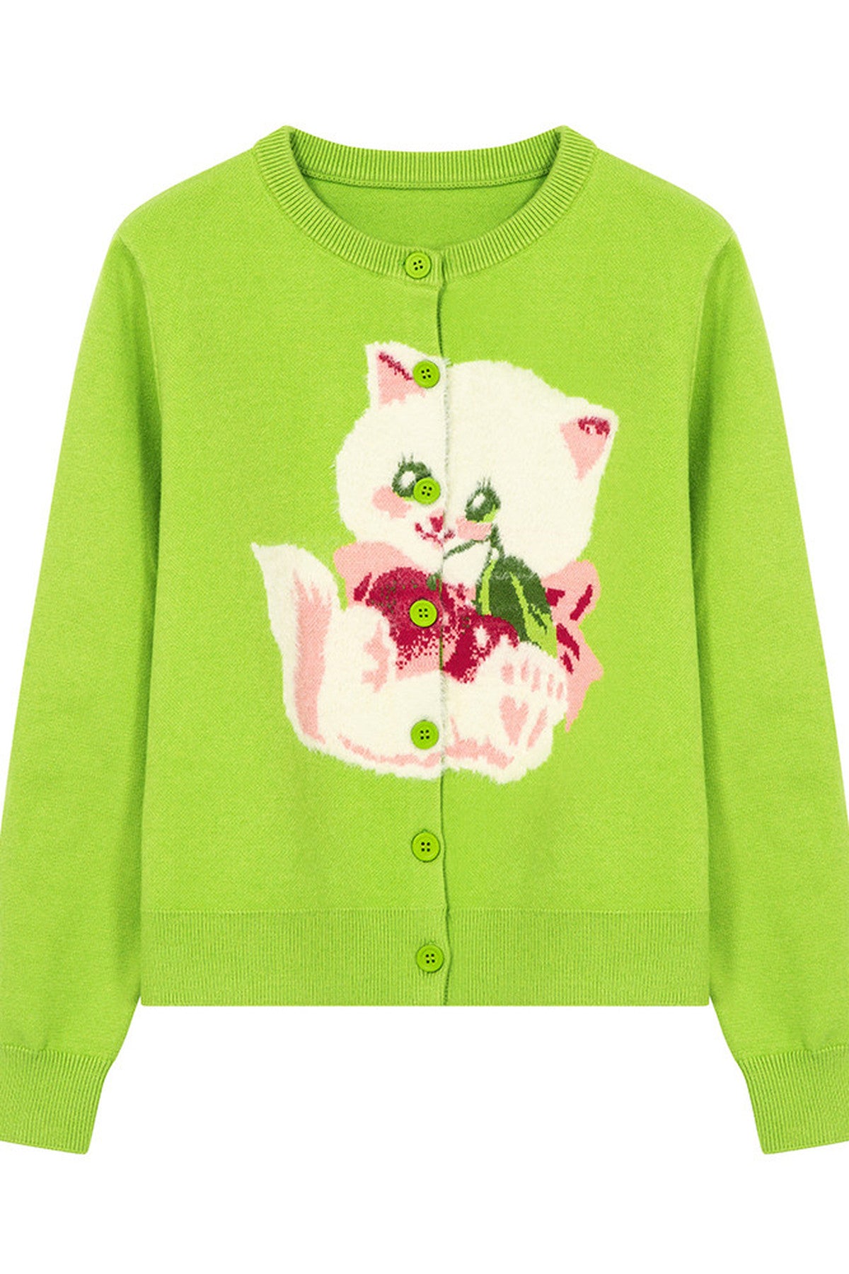 Green Cherry Cat Knit Cardigan Top