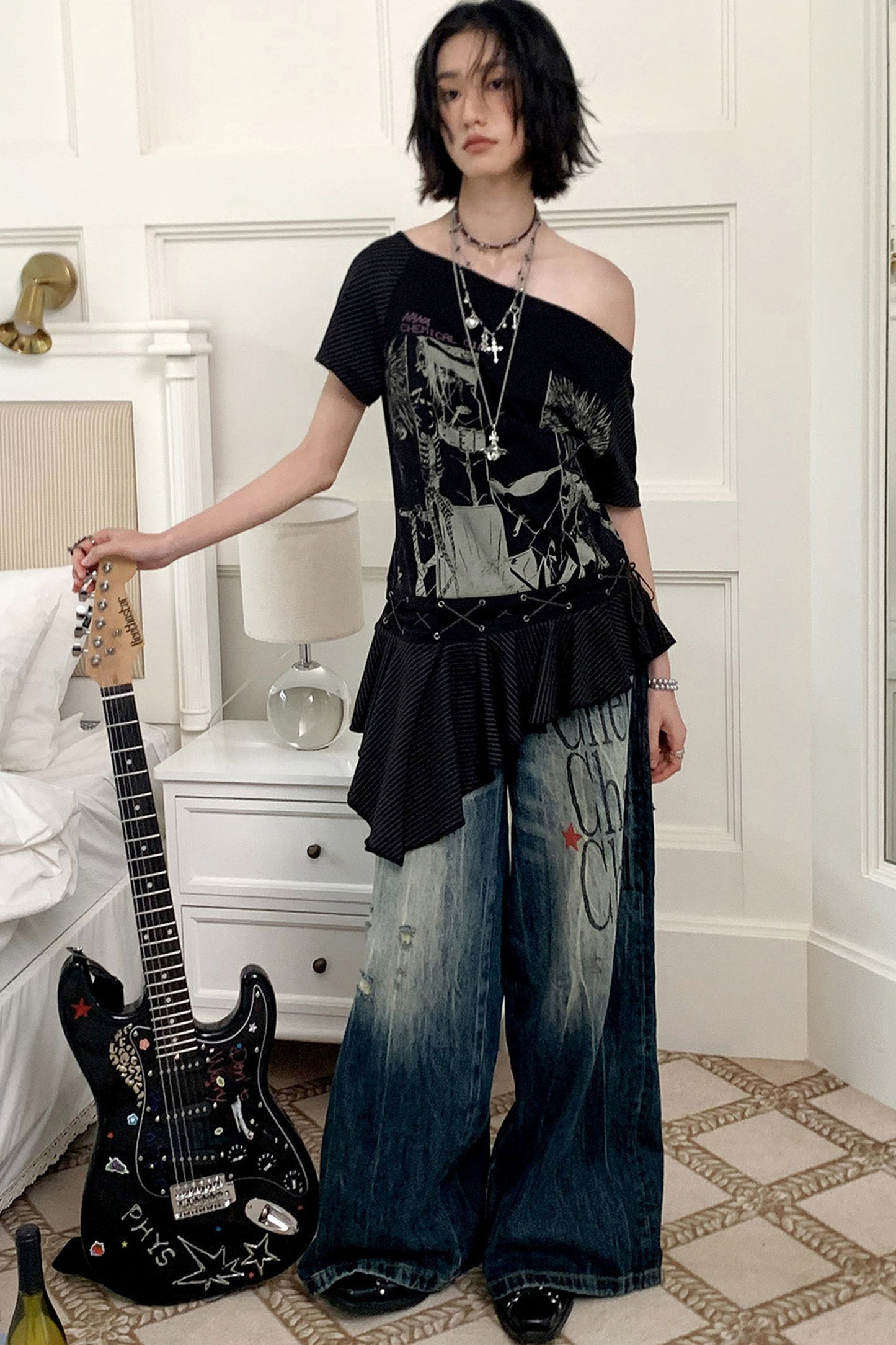 Irregular Shoulder Ruffled Top
