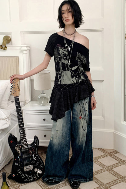 Irregular Shoulder Ruffled Top