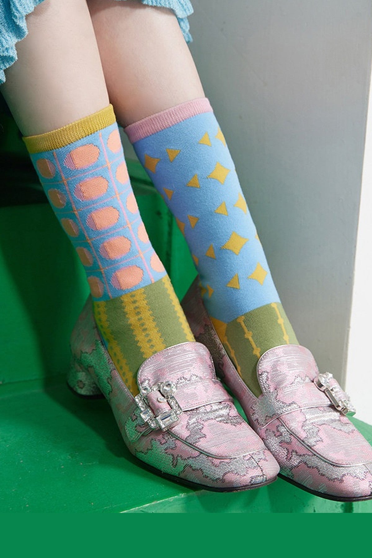 Asymmetric Geometric Jacquard Cotton Socks