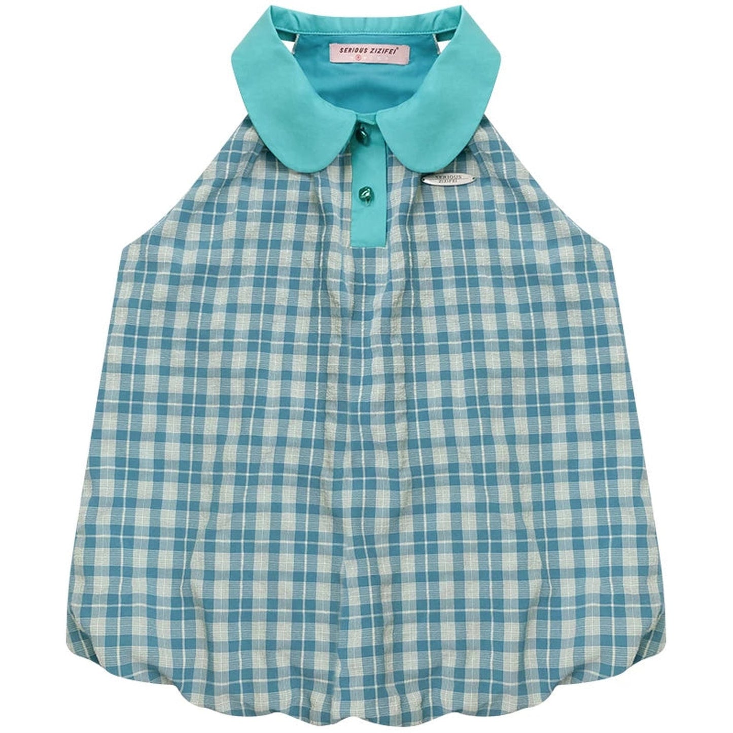 Blue Green Plaid Ruffled Halter Top