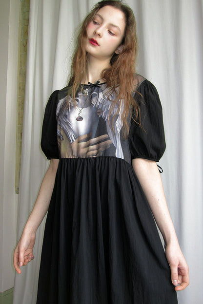 Tempera Oil Painting Print Short-Sleeved Dress