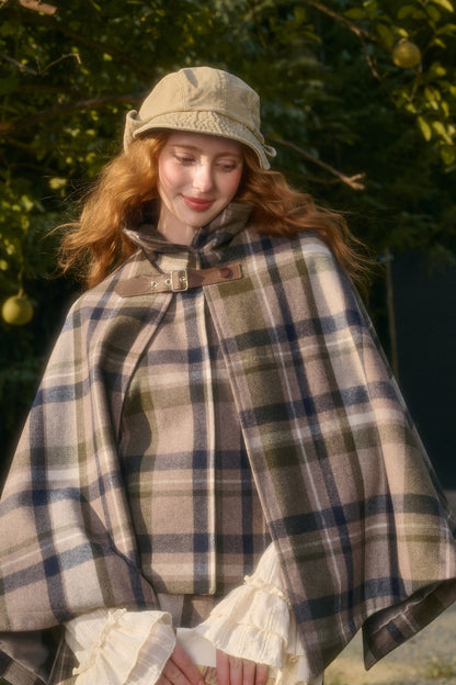 Detachable Plaid Cape Vest And A-Line Skirt Set-Up