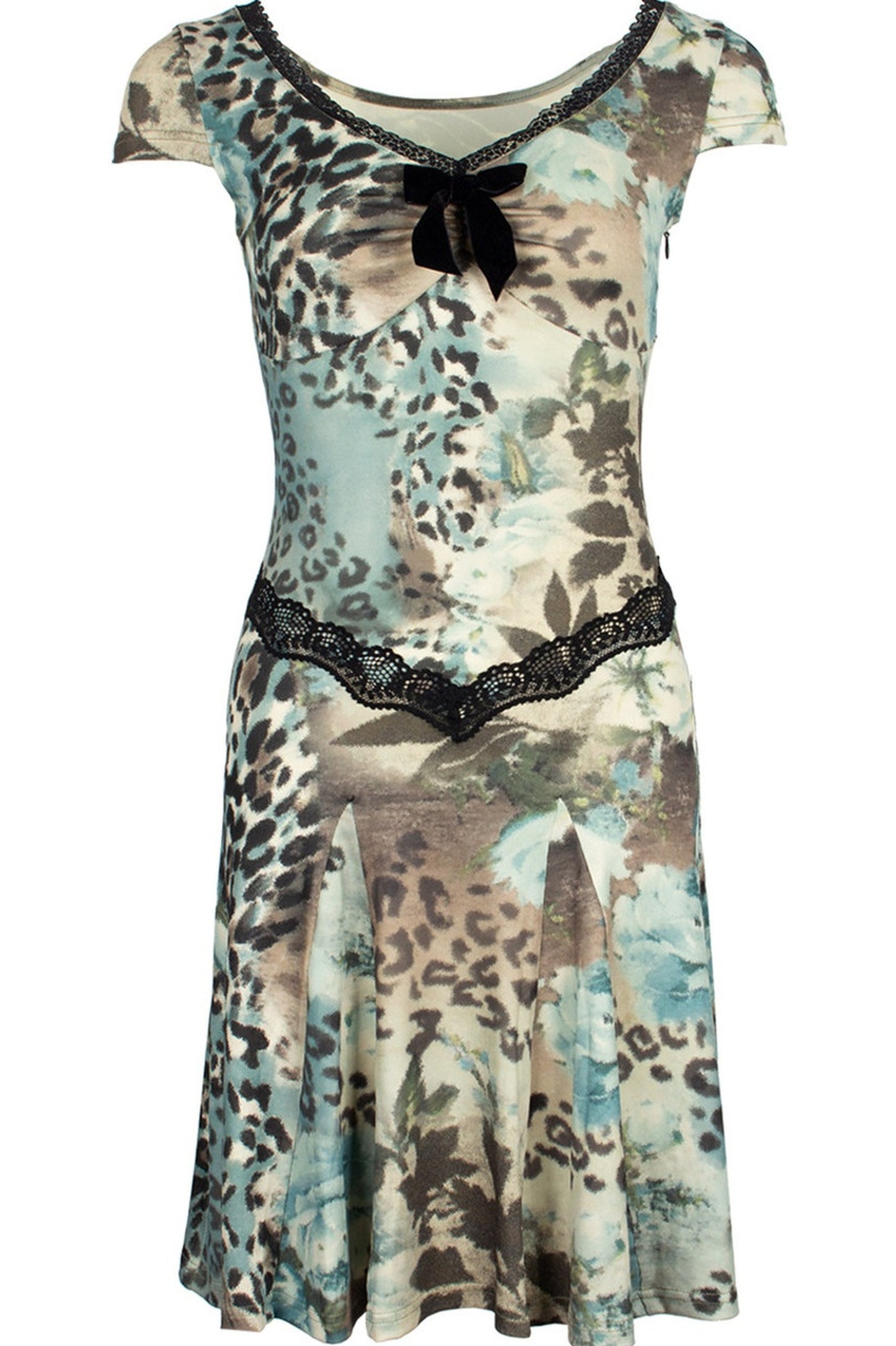 Sea Blue Leopard Floral Lace Dress