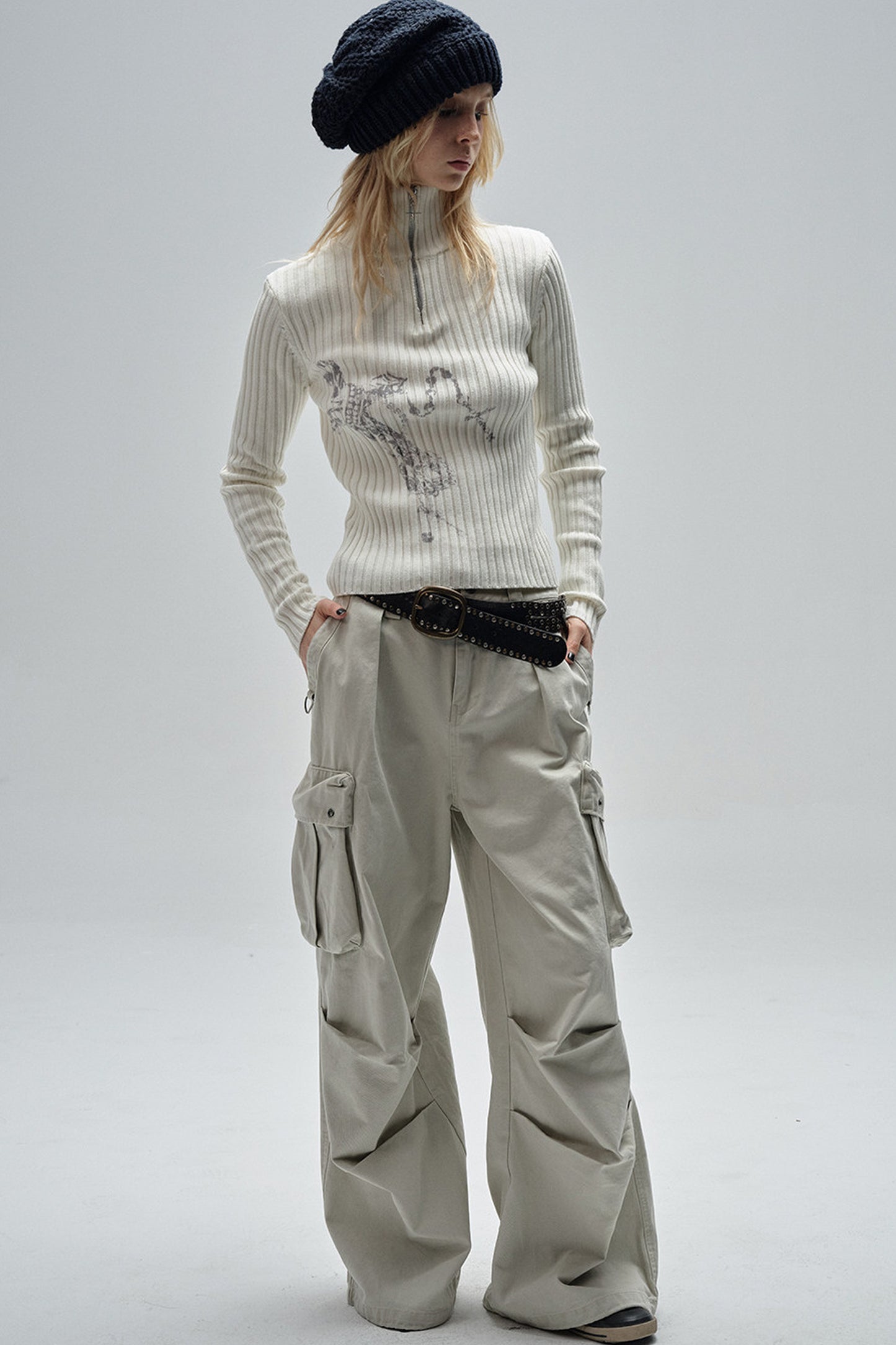 Punk Print Ribbed Half-Zip Sweater