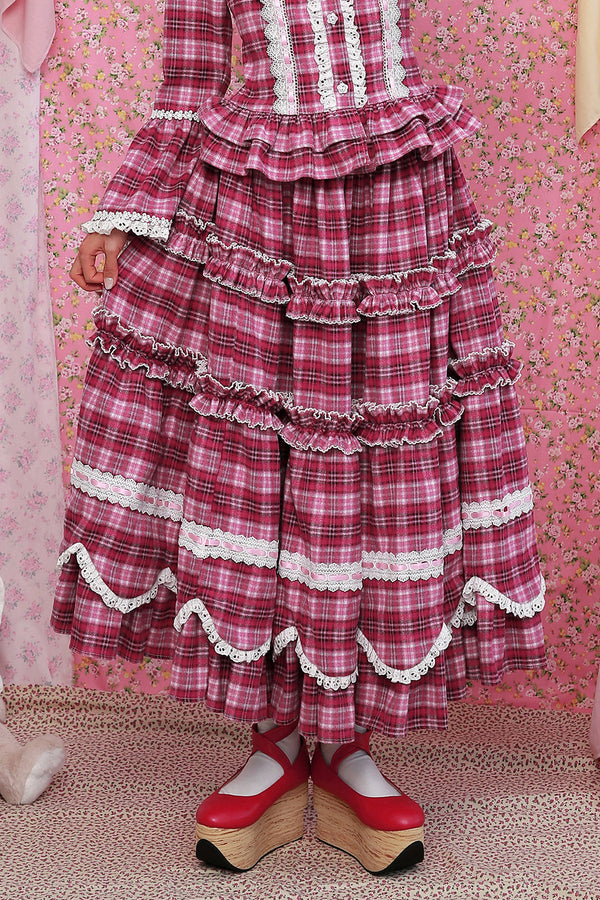 Pink Plaid Ruffle Skirt