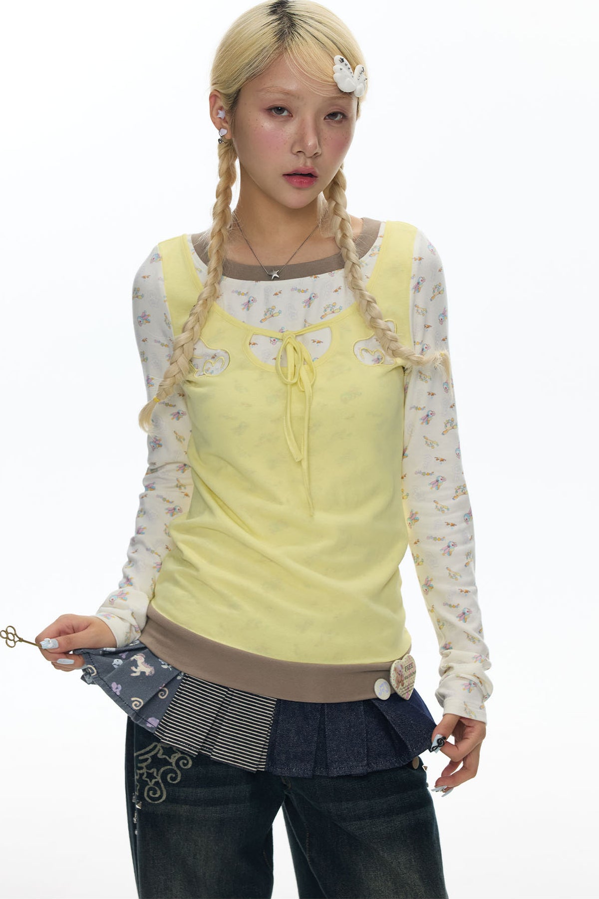 Embroidery Layered-Look Top
