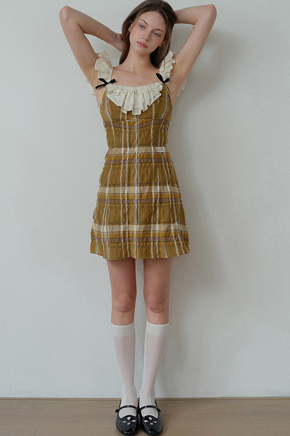 Brown Plaid Ruffle Camisole Dress