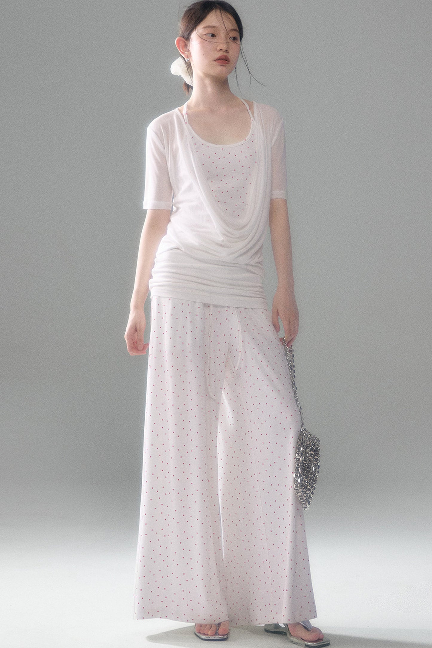Retro Polka Dot Foldable Strapless Wide Leg Trousers