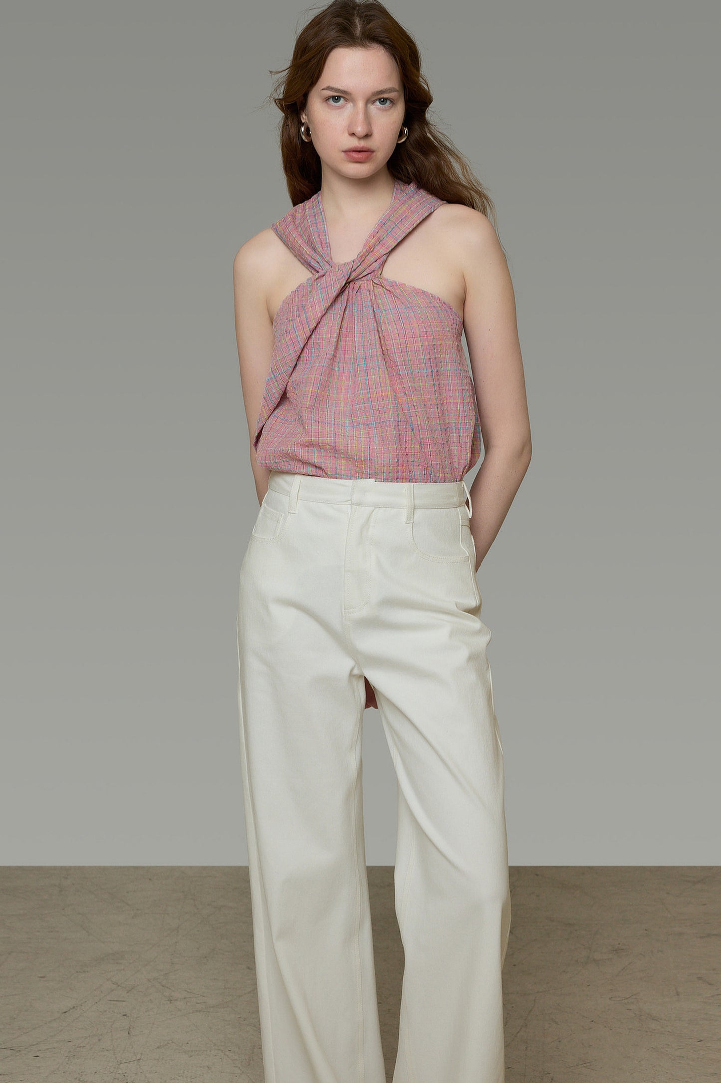 Plaid French Knot Top