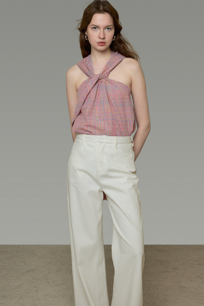 Plaid French Knot Top