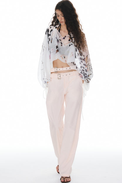 Pink Double Waistband Low-Waist Pants