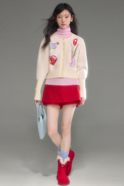 Tulip Bird Jacquard Knit Cardigan