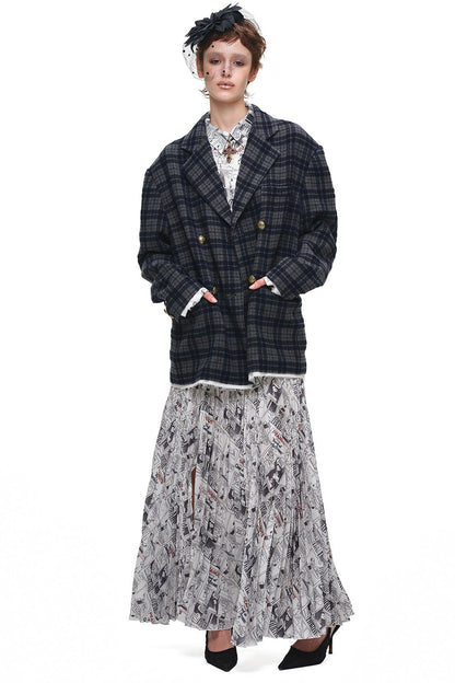 Plaid Wool Double Breasted Coat