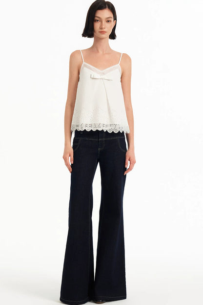 Hollow-Out V-Neck Bowknot Lace Camisole