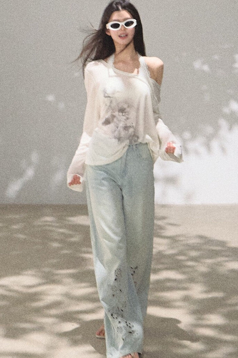 Asymmetrical Off-Shoulder Wool Modal Top