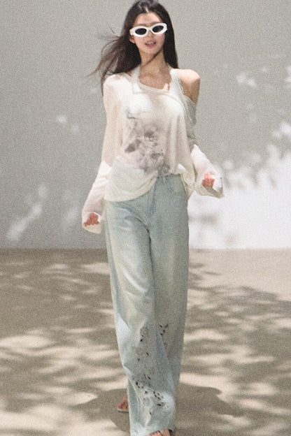 Asymmetrical Off-Shoulder Wool Modal Top