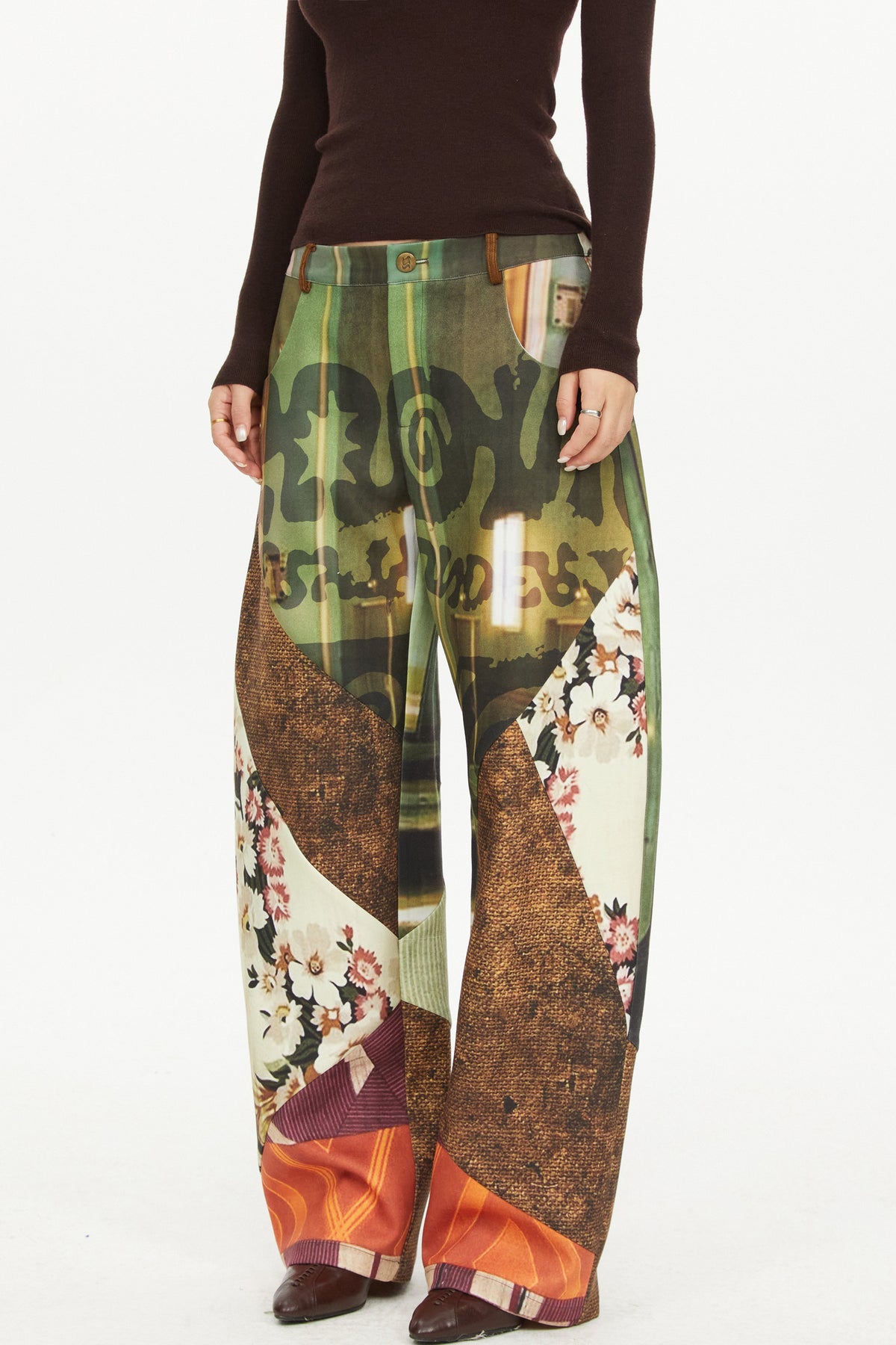 Patchwork Print Scimitar Pants