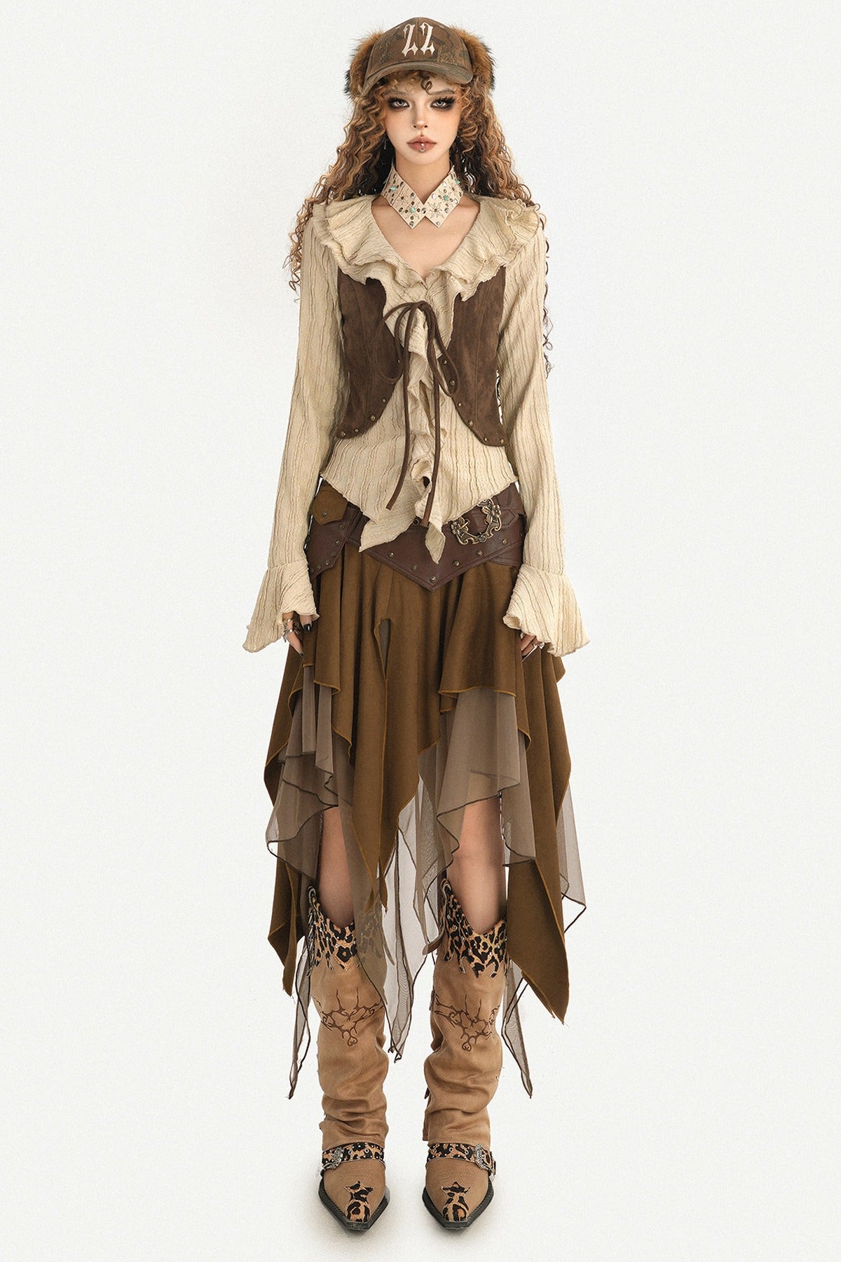 Ruffle Flared Sleeve Cardigan Shirt Top