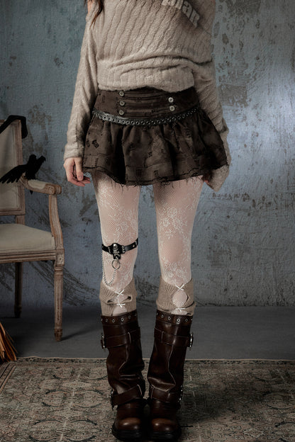 Vintage Distressed High-Waisted Skirt