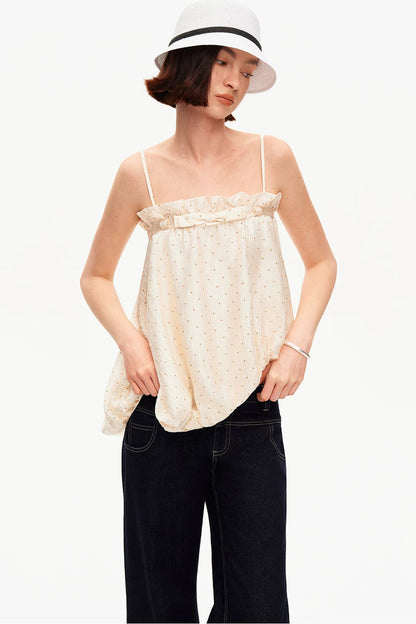 Acetate Polka Dot Ruffle Blouse