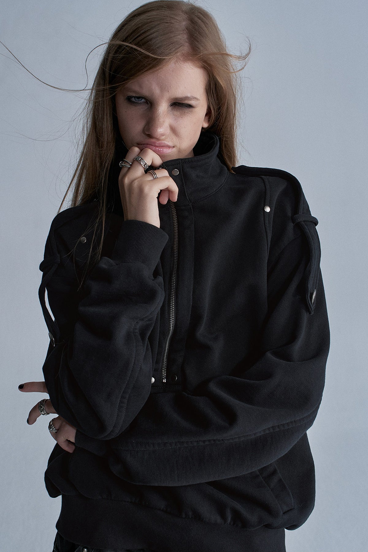 Sweatshirt mit Stehkragen und halbem Reißverschluss