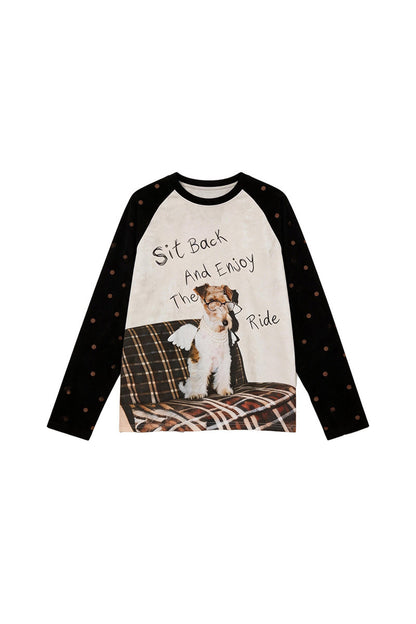 Puppy Print Colorblock Raglan Long Sleeve T-Shirt