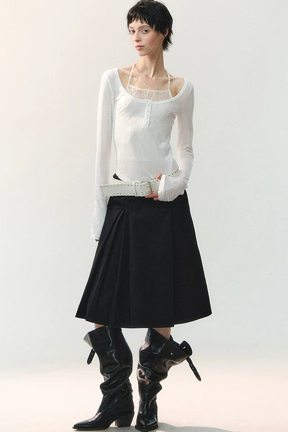 Layered Sheer Gauze Shell Pearl Top