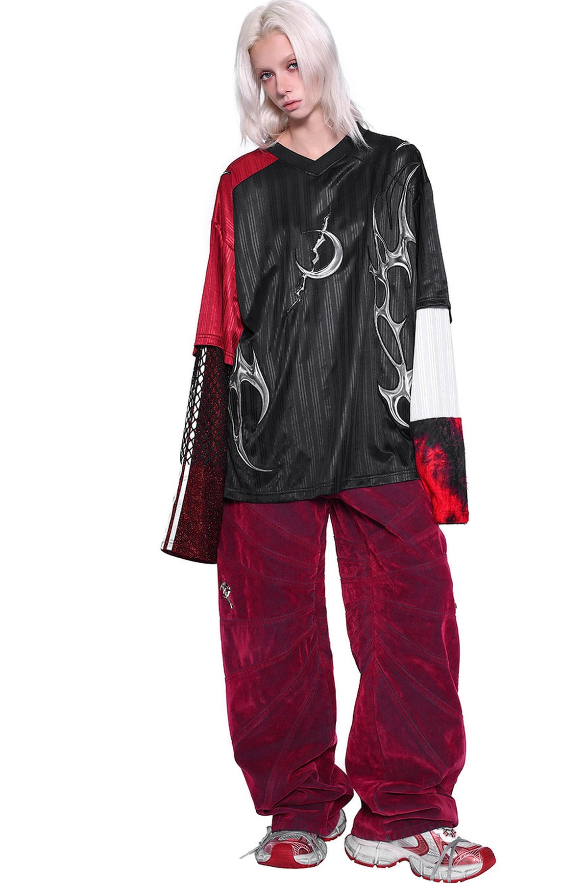 Red Ray Structure Velvet Loose Fit Jeans