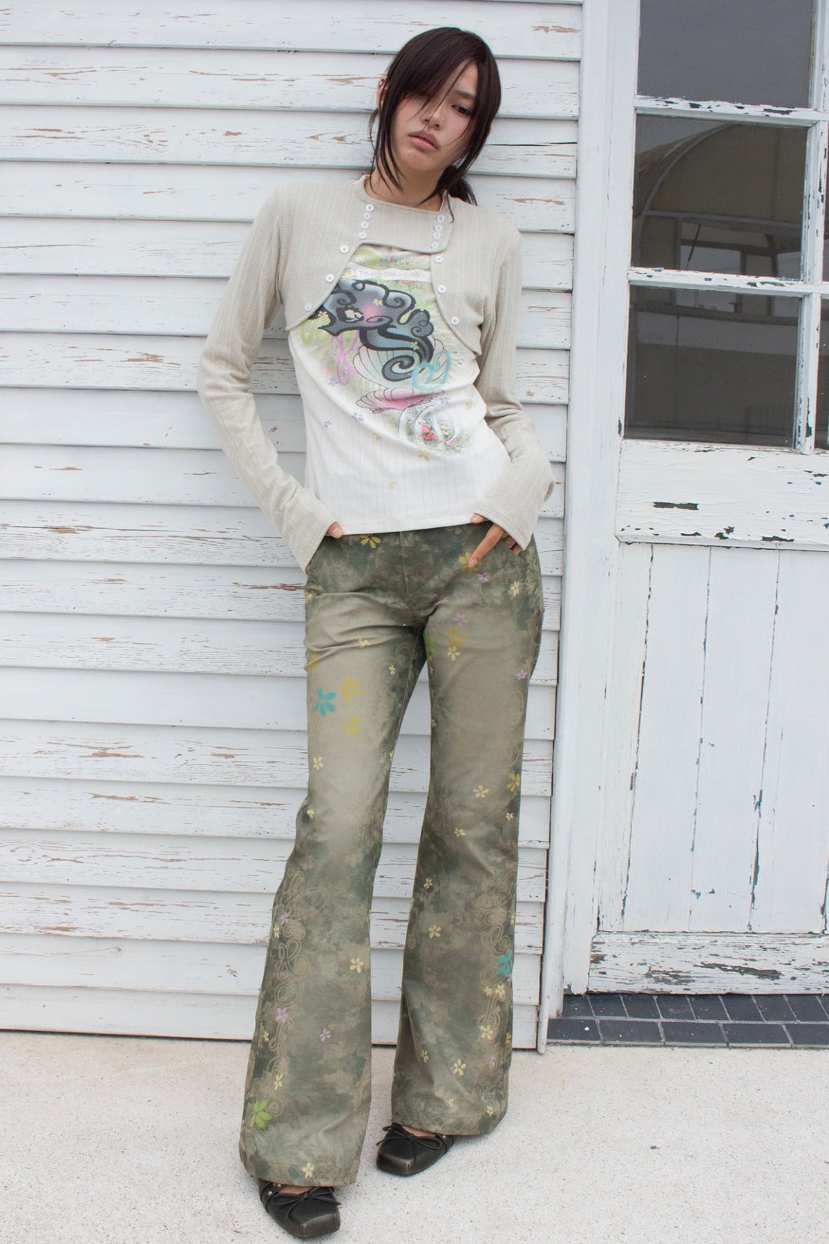 Colorful Floral Plant Print Flared Pants