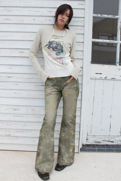 Colorful Floral Plant Print Flared Pants