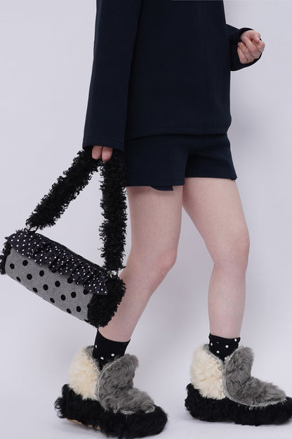 Polka Dot Ruffled Cylinder Bag