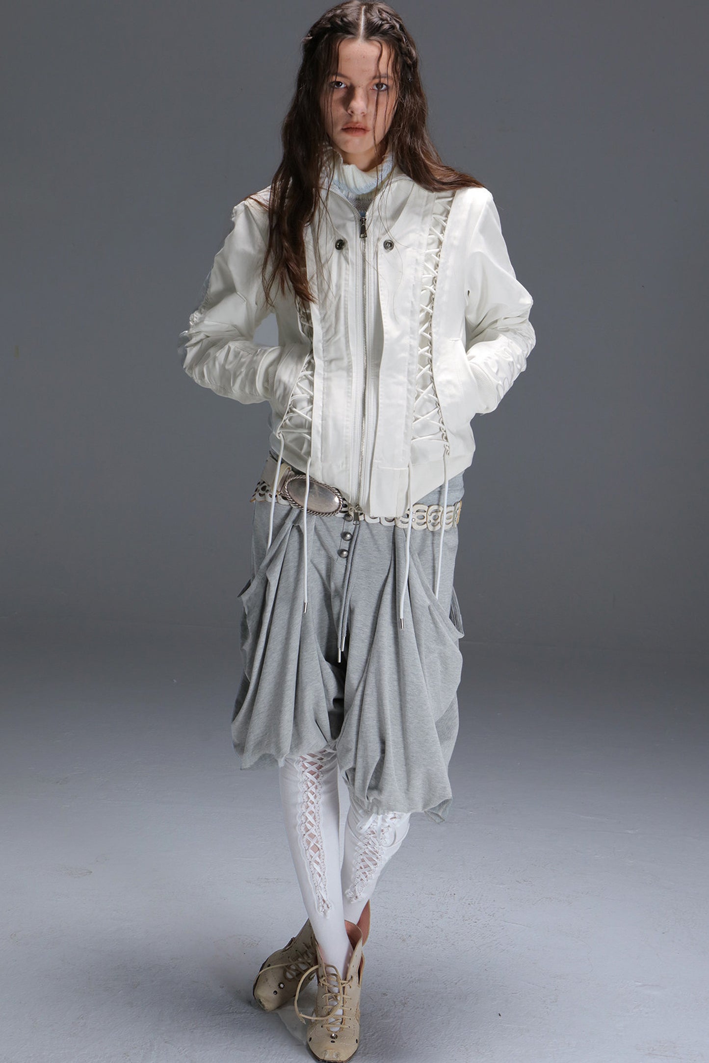 Lace-Up Fur Shawl Parka Jacket