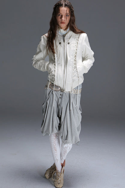 Lace-Up Fur Shawl Parka Jacket