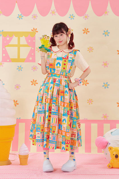 Colorful Patchwork Apron Pinafore Dress