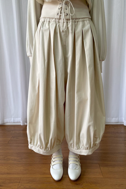 Beige Wide-Leg Lantern Pants