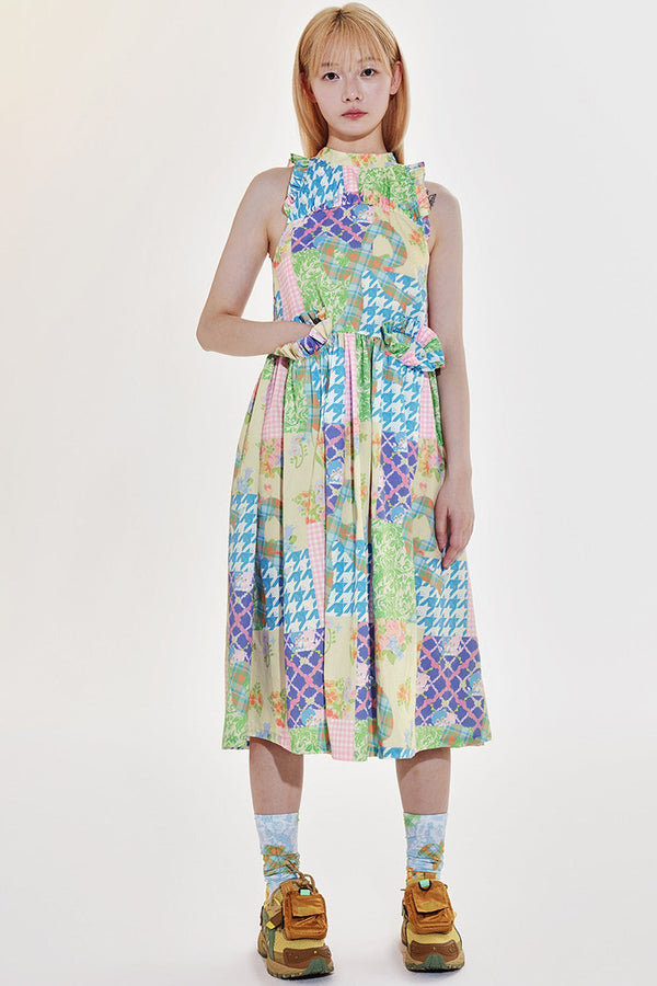 Plaid Patchwork Halter Neck Dress