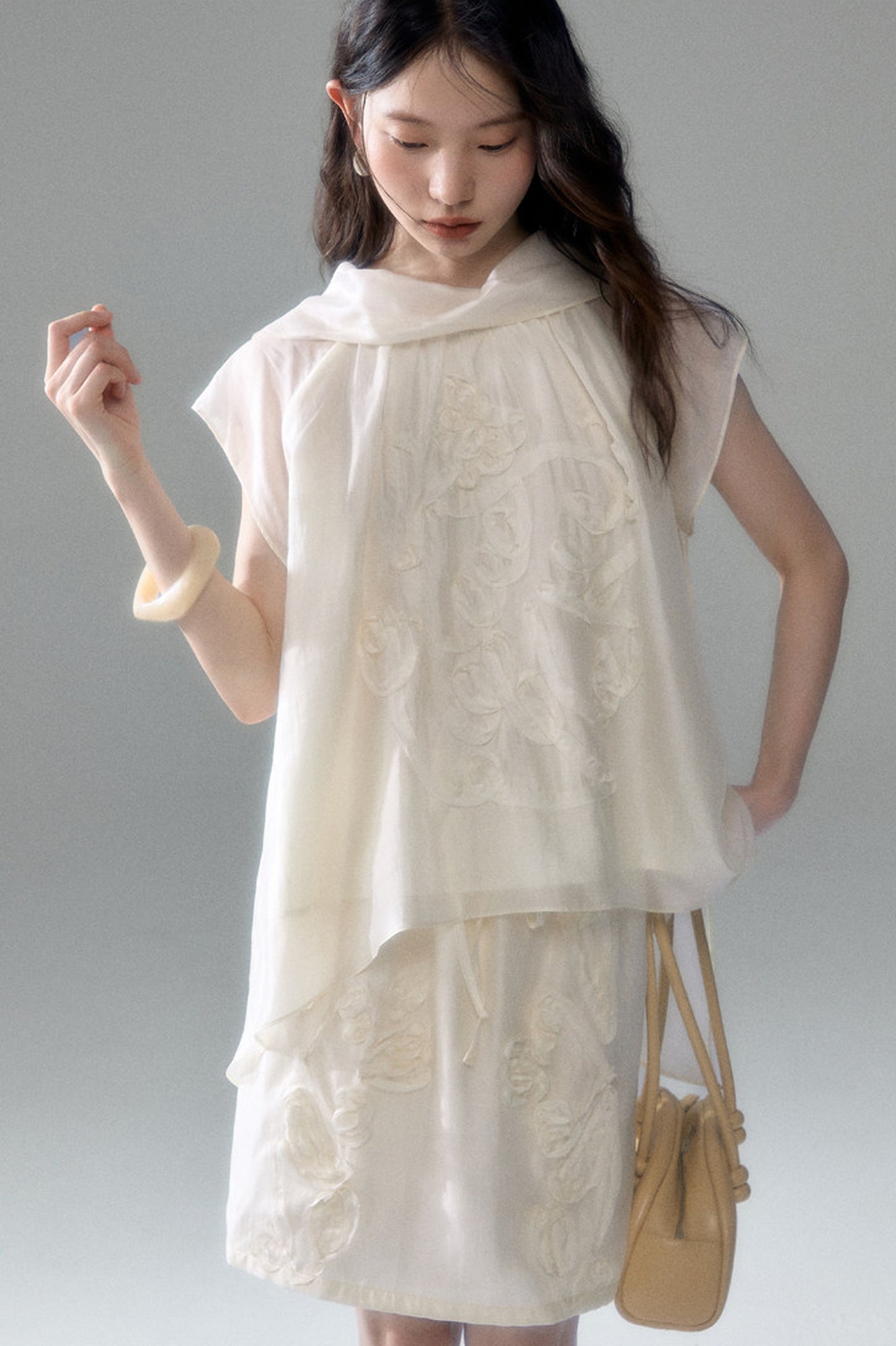 Tencel Acetate Bird Floral Top and Skirt Set-Up