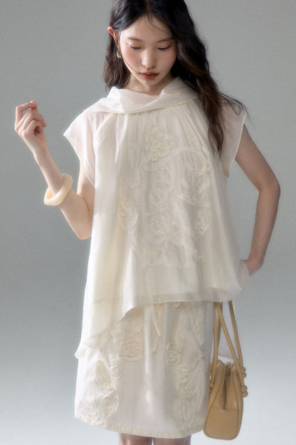 Tencel Acetate Bird Floral Top and Skirt Set-Up