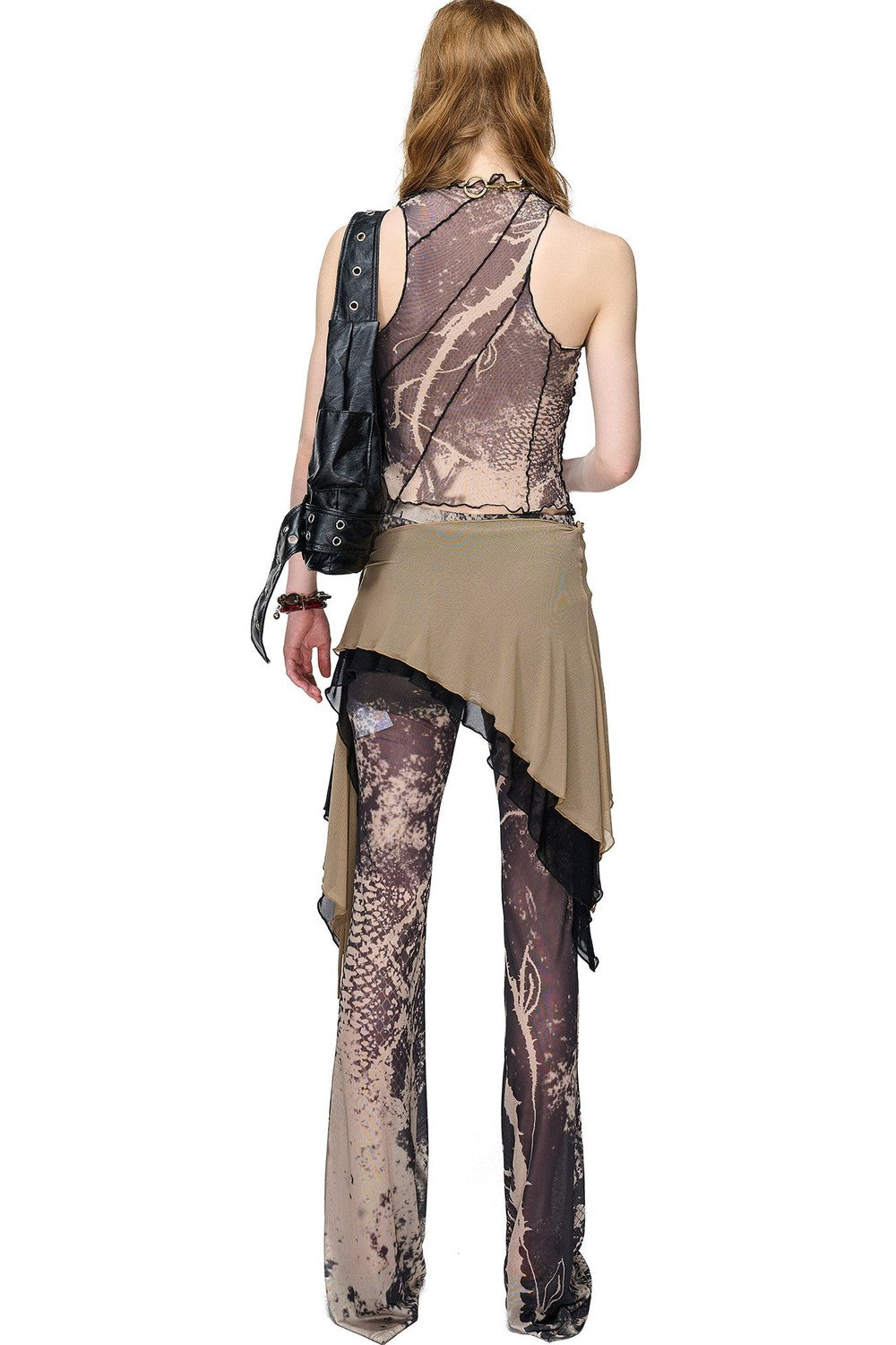 Mesh Printed Ruffled Tank Top