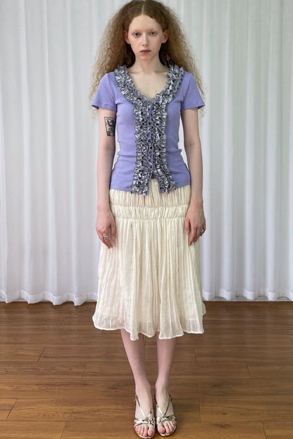 Purple Lace V-Neck Blouse