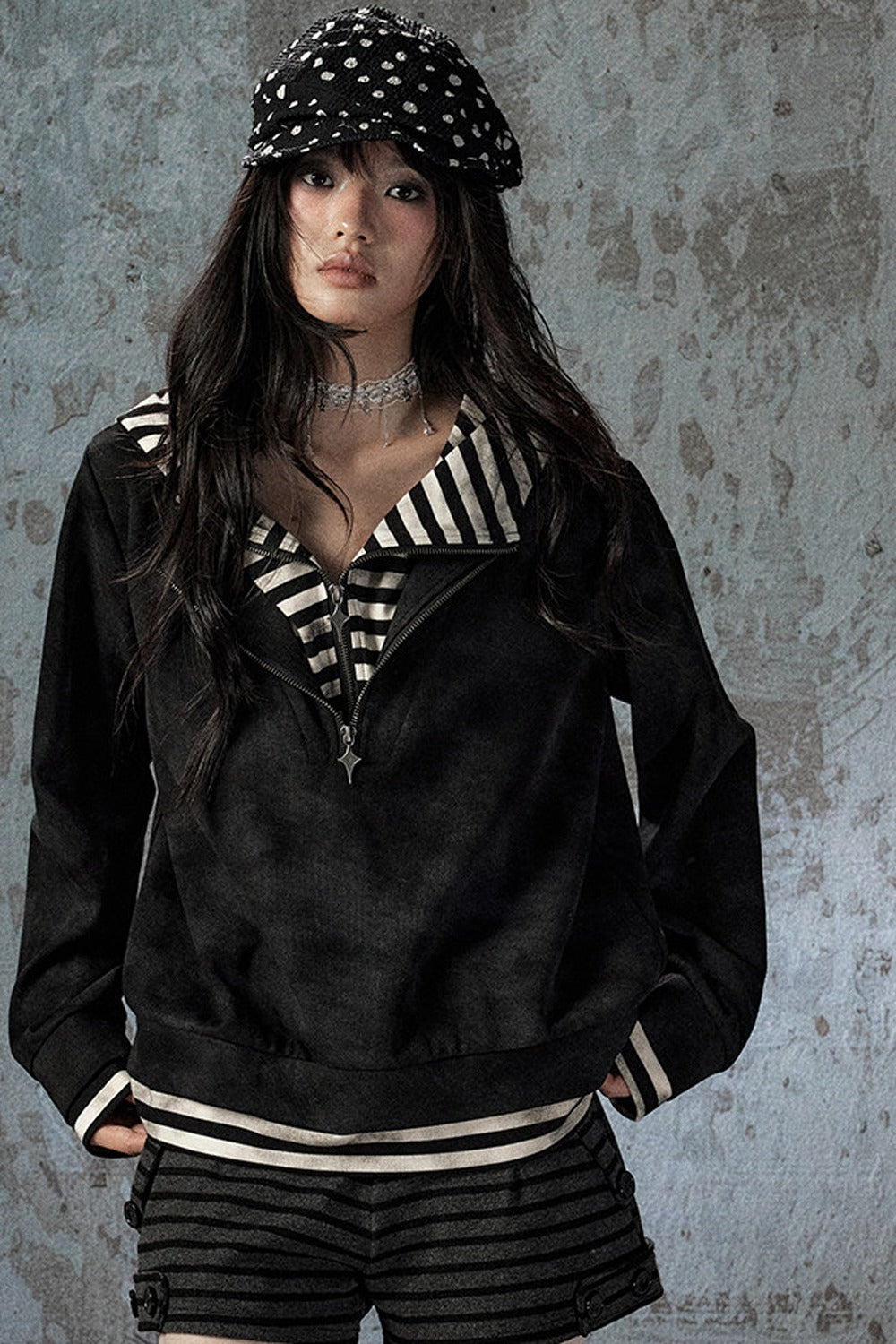 Felpa con cappuccio leggera tie-dye con mezza zip